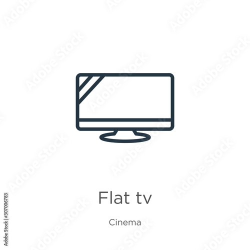 Flat tv icon. Thin linear flat tv outline icon isolated on white background from cinema collection. Line vector flat tv sign, symbol for web and mobile