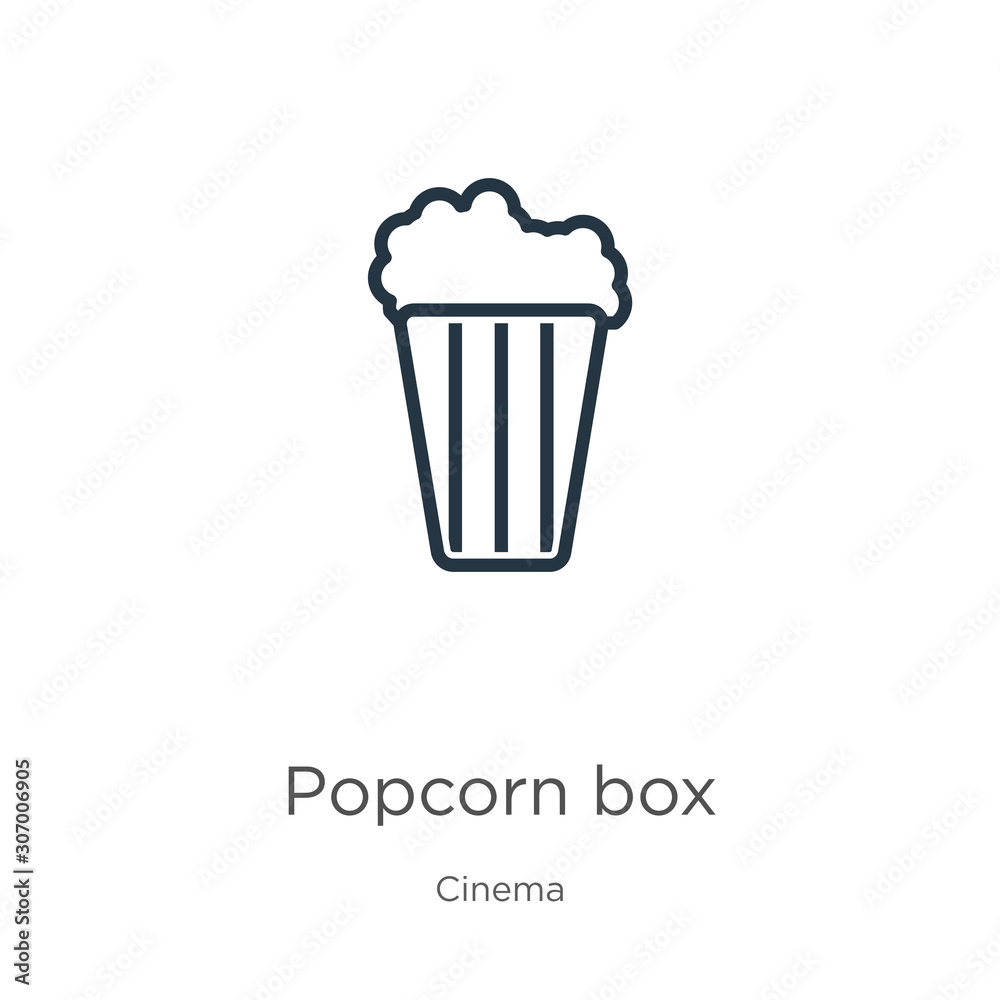 Popcorn box icon. Thin linear popcorn box outline icon isolated on white background from cinema collection. Line vector popcorn box sign, symbol for web and mobile