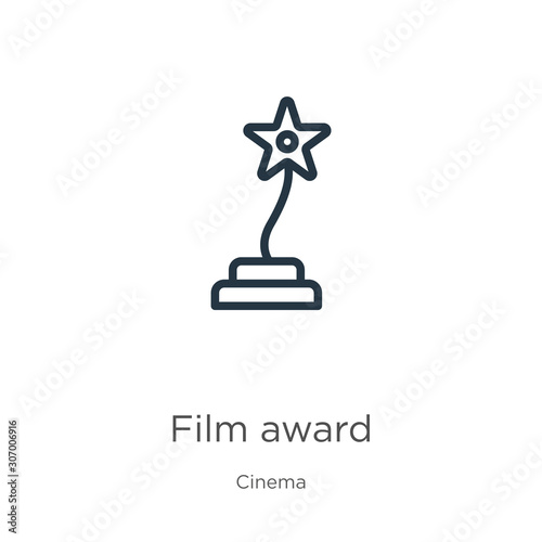 Film award icon. Thin linear film award outline icon isolated on white background from cinema collection. Line vector film award sign, symbol for web and mobile