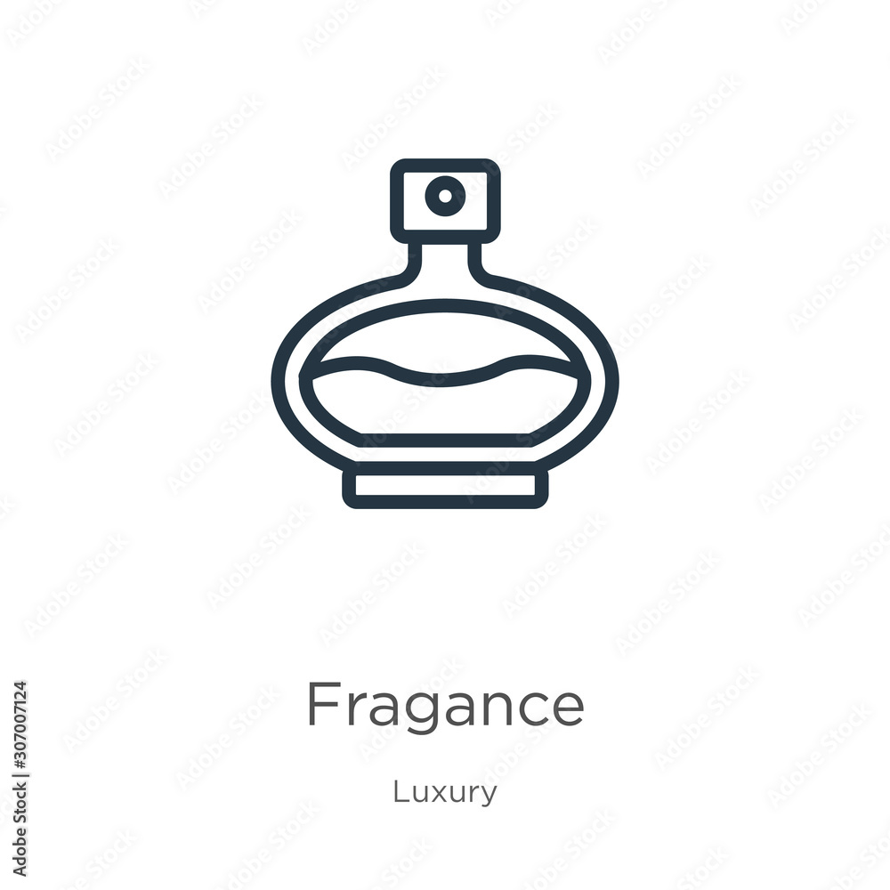 Fragance icon. Thin linear fragance outline icon isolated on white background from luxury collection. Line vector fragance sign, symbol for web and mobile Fragance icon. Thin linear fragance outline icon isolated on white background from luxury collection. Line vector fragance sign, symbol for web and mobile