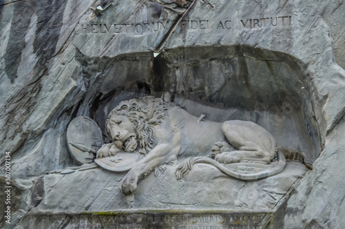 Famous and old dying lion monument in Lucerne or Luzern in Switzerland