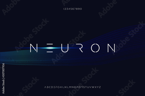 neuron, thin minimalist modern futuristic sans serif font vector design.