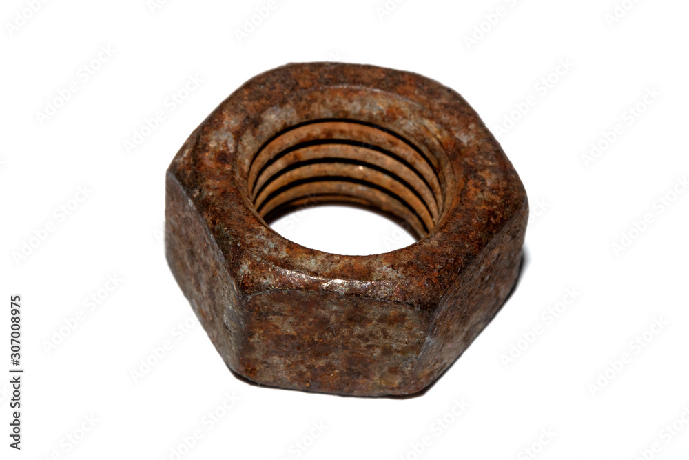 Collection of Old Bolt, Screws, Nuts Engineering Metal Tools on White Background Collection of Old Bolt, Screws, Nuts Engineering Metal Tools on White Background