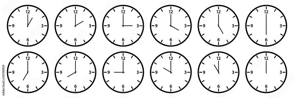 Clock set. Different times. Outline design. Vector illustration Stock ...