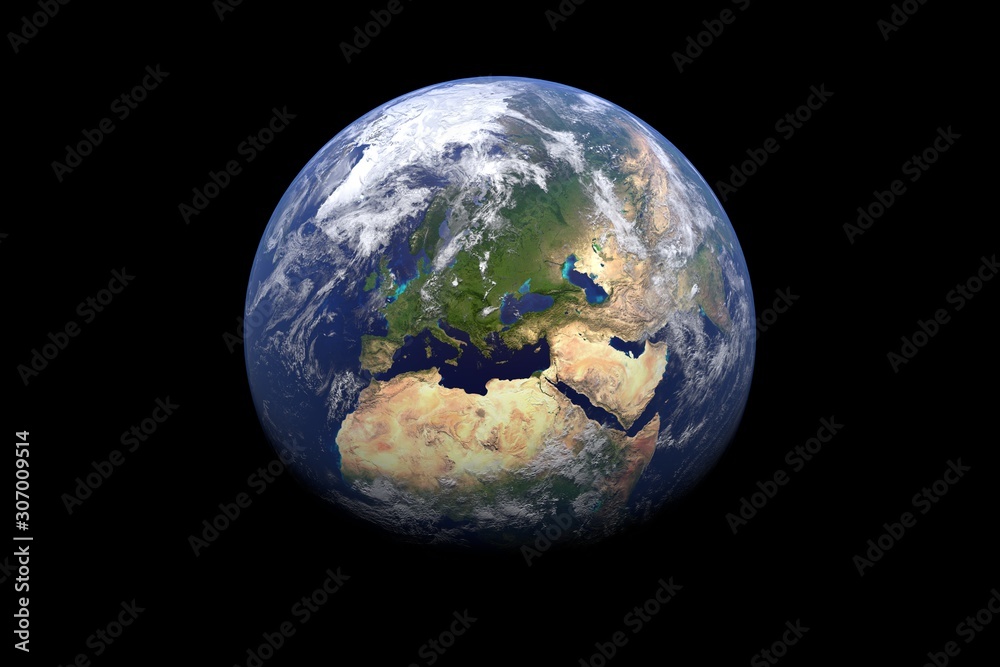 earth in deep space - 3D illustration of the earth with clouds