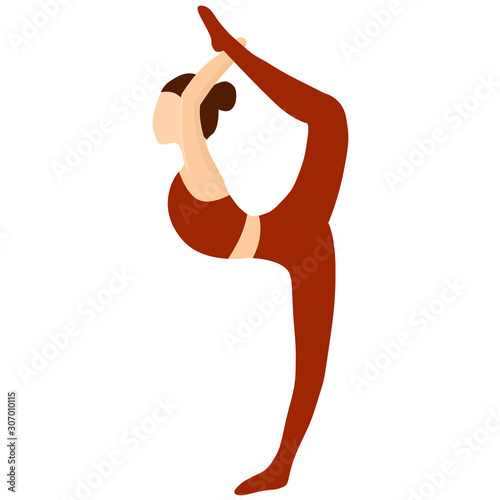 Yoga. Pose of the Lord of yoga dance. Vector illustration. Natarajasana or pose of the king of dancers. Isolated silhouette of a woman in the pose of the Lord of the dance. Healthy lifestyle.