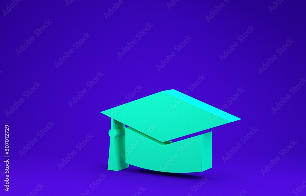 Green Graduation cap icon isolated on 