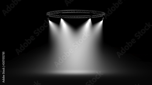 Vászonkép illuminated stage, dark background. 3D rendering
