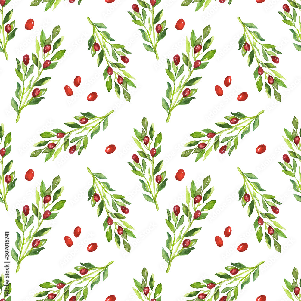 Watercolor hand painted botanical leaves, berries and branches illustration seamless pattern, wallpaper, wrapping paper Watercolor hand painted botanical leaves, berries and branches illustration seamless pattern, wallpaper, wrapping paper