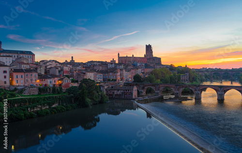 View at Cathedral of Saint Cecilia of Albi  France. Early in the day and evening