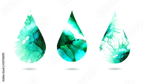 Abstract water droplets of watercolor. Vector illustration