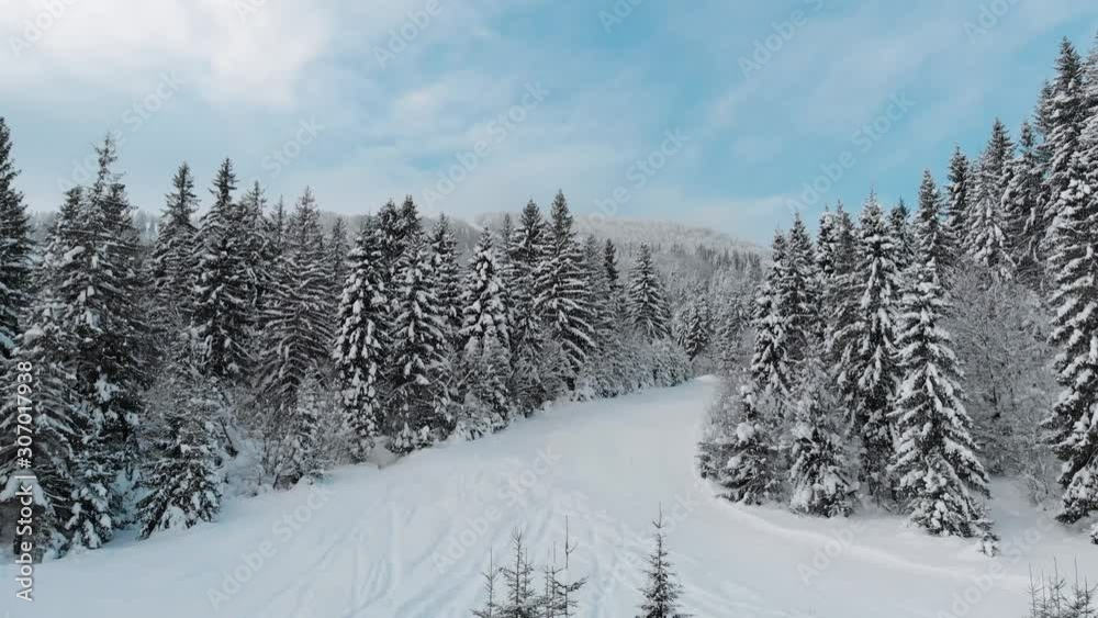 Winter landscape in the mountains, video from a drone 4k. Winter landscape in the mountains, video from a drone 4k.