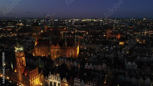 Wallpaper Mural Aerial panorama of the Old Town in Gdansk at night. Panoramic view of a historic district in Gdansk at the evening. Torontodigital.ca