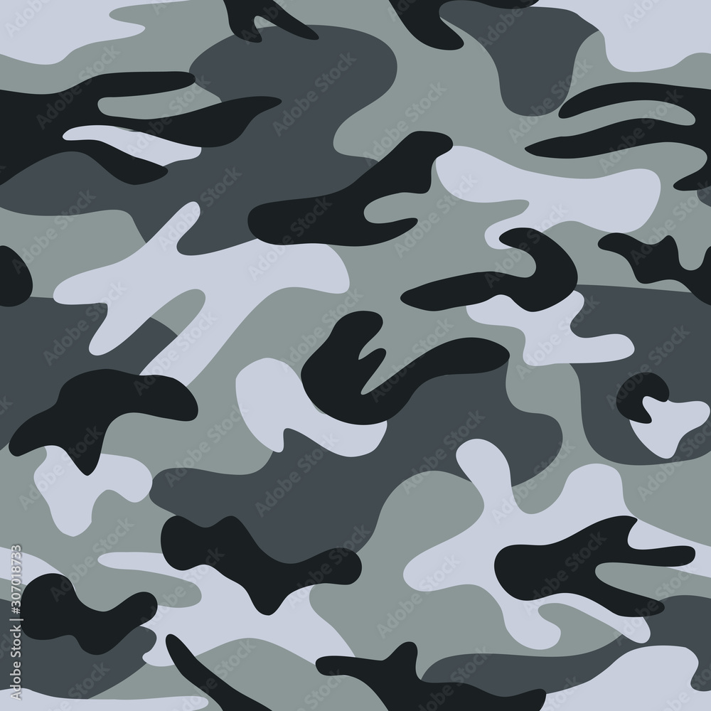 Seamless classic camouflage pattern. Camo fishing hunting vector background.  Masking white grey black color military texture wallpaper. Army design for  fabric paper vinyl print Stock Vector | Adobe Stock