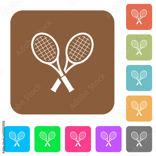 Two tennis rackets rounded square flat icons