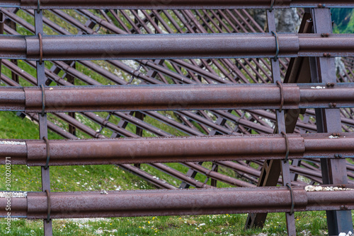 detail of iron avalanche protection fence