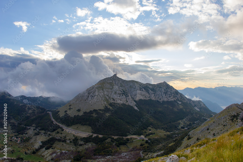Mountain view on the hydrometeorological station in Lovcen national park at sunset, Montenegro