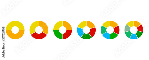 Collection of circular diagrams with 2, 3, 4, 5, 6, 7, 8, 9 and 10 segments