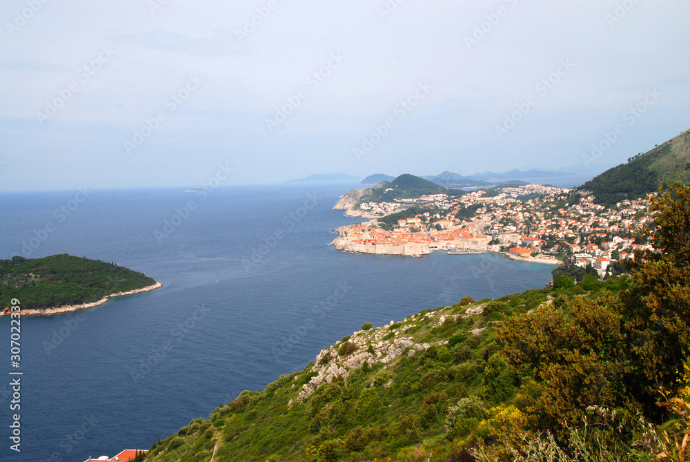 aerial view over Dubrovnik an the Adriatic Sea