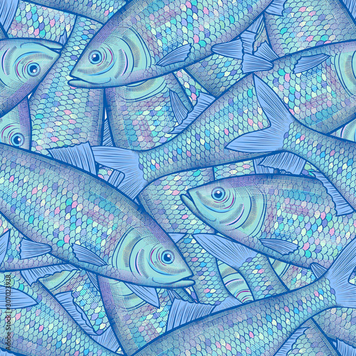 Many herring fish seamless pattern background