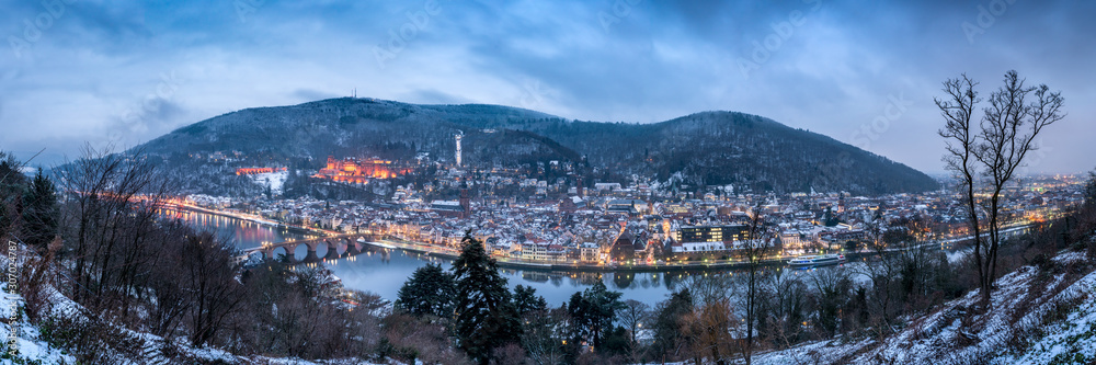 Heidelberg cityscape panorama in winter seen from the Philosopher's walk