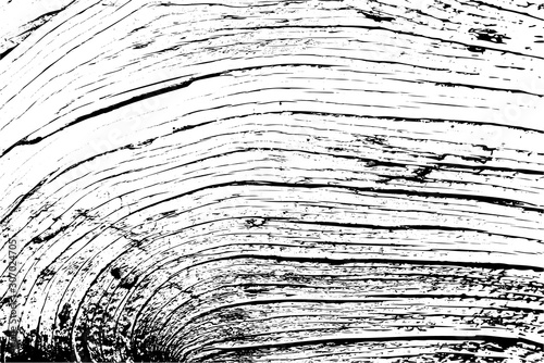 Distressed overlay texture of rough surface, old tree stump, rings on tree. Grunge background. One color graphic resource.