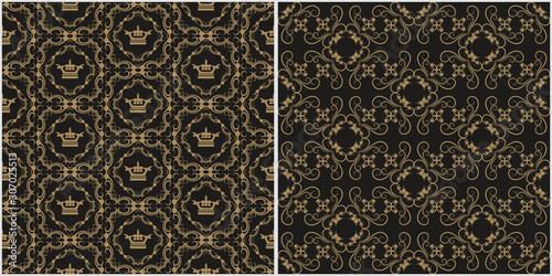 Wallpaper background. Colors: black, gold. Retro style. Vector.