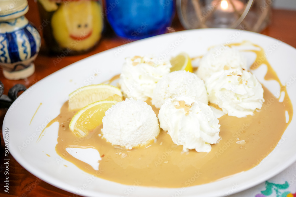 Dessert on a restaurant table Dessert on a restaurant table