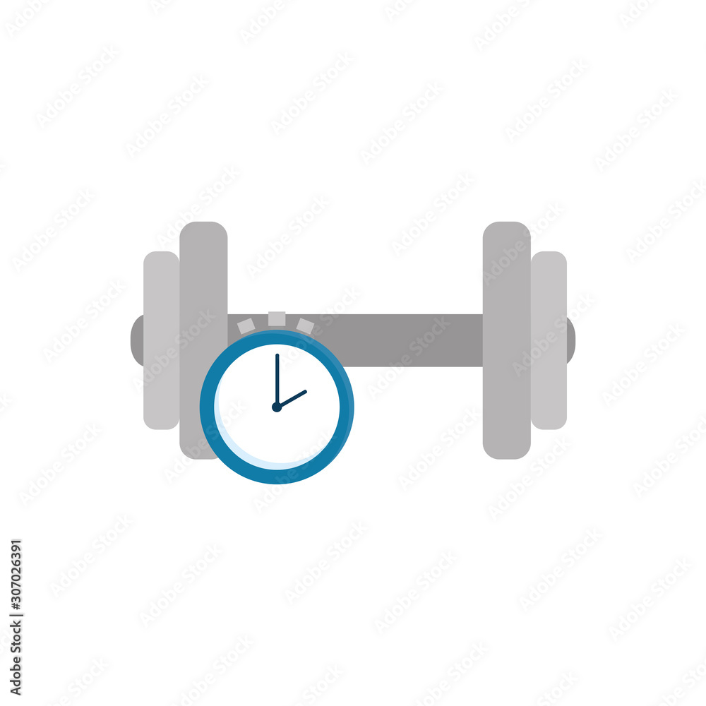 dumbbell with chronometer time isolated icon vector illustration design