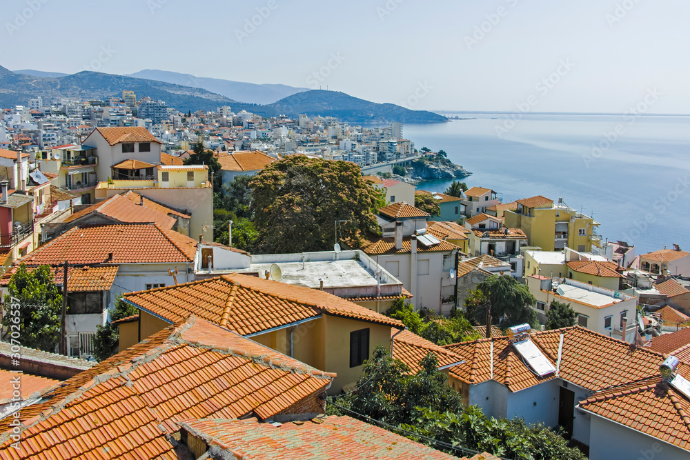 Panoramic view of city of Kavala from fortress, Greece