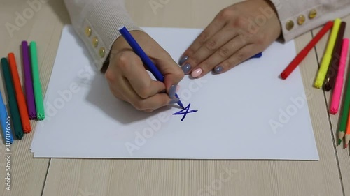 Hands draw with felt-tip pens. Concept of creative hobby, painting inspiration, art learning. Footage.