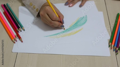 Hands draw with pencil. Concept of creative hobby, painting inspiration, art learning. Footage.