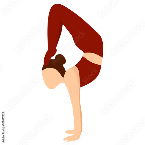 Yoga. Vrishchikasana asana. Vector illustration. Vrishchikasana or posture of the Scorpion. Isolated silhouette of a woman in a Scorpion pose. Healthy lifestyle.