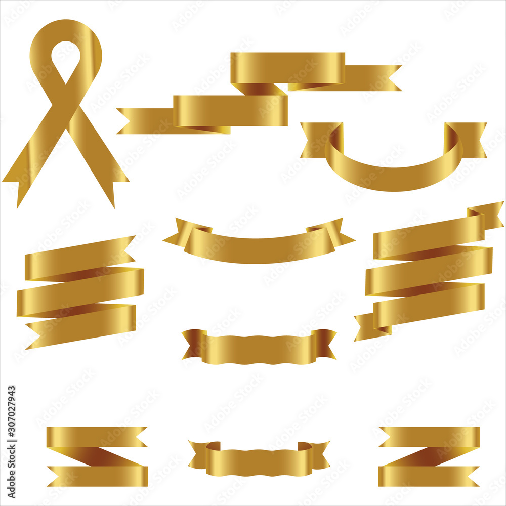 GOLD Ribbon Set In Isolated For Celebration And Winner Award Banner ...