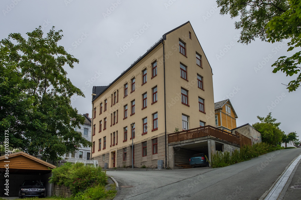 TRONDHEIM, NORWAY - july 2019: Bakklandet is an old town neighborhood in the city of Trondheim.