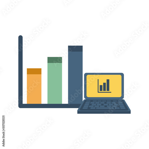 laptop computer with financial statistics bars