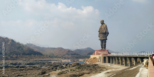 Statue of unity of Sardar vallbhbhai patel is located atthe bank of Narmda river in state of Western state of Gujarat in Narmada district. photo