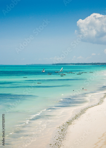 White sandy beach and Indian Ocean of the coast of Zanzibar © A Linscott