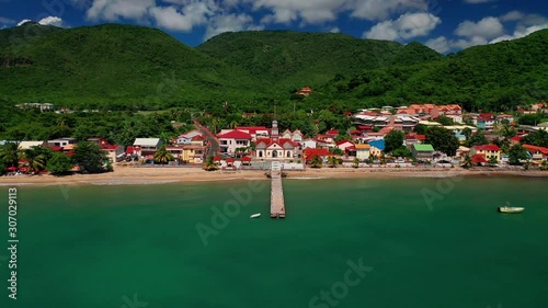 Fly over St. Henry Catholic Church in Les Anses d'Arlet in Martinique