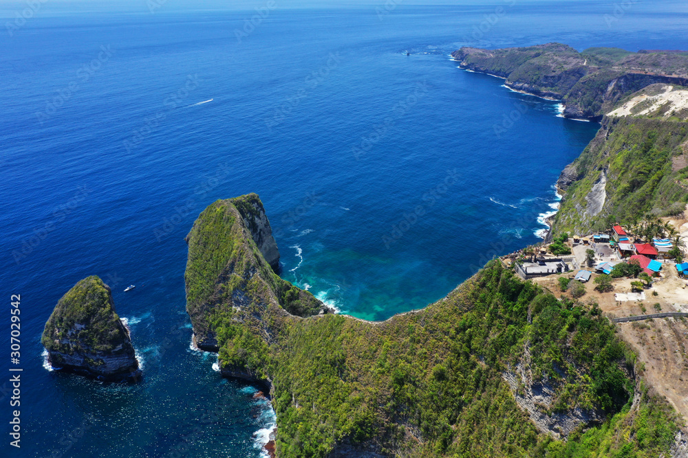 View of the coast, most popular Kelingking Beach, West Coast of Nusa Penida Island, Bali.