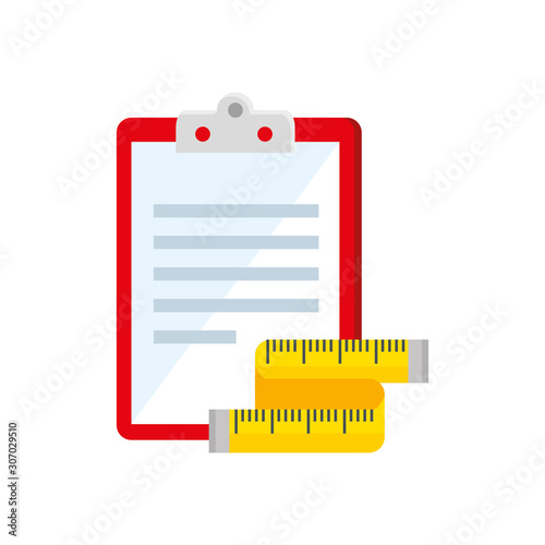 measuring tape and clipboard with paper document vector illustration design © Gstudio