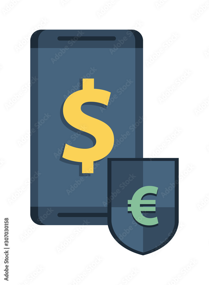 shield with euro symbol and smartphone shield with euro symbol and smartphone