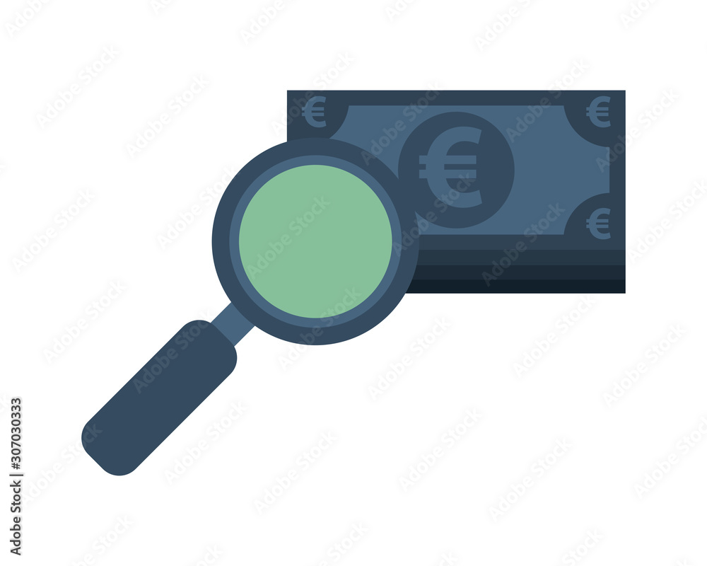 euro bills money with magnifying glass euro bills money with magnifying glass