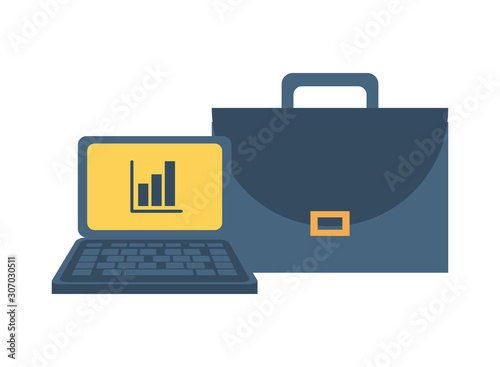 portfolio briefcase with laptop and statistics