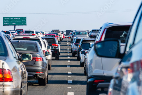 Heavy traffic on one of the freeways crossing East San Francisco bay area;