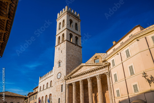 Wallpaper Mural Medieval People's Tower and ancient roman Temple of Minerva in Assisi Communal Square, in the city historic center Torontodigital.ca