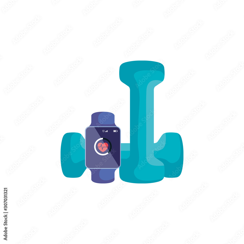 smartwatch sport with dumbbell isolated icon vector illustration design smartwatch sport with dumbbell isolated icon vector illustration design