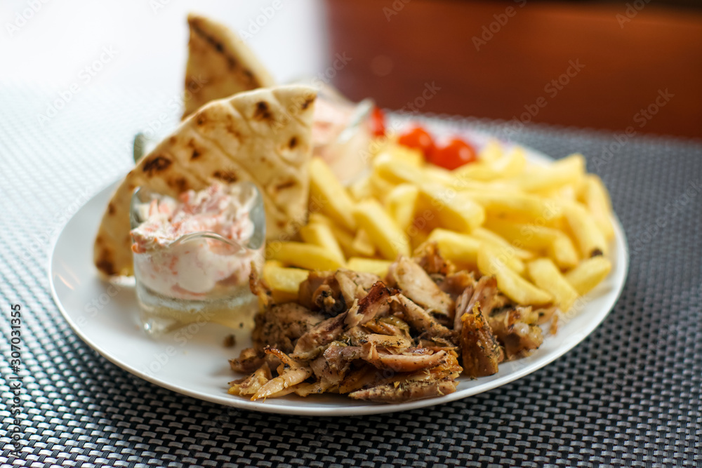 Gyros on a restaurant table Gyros on a restaurant table