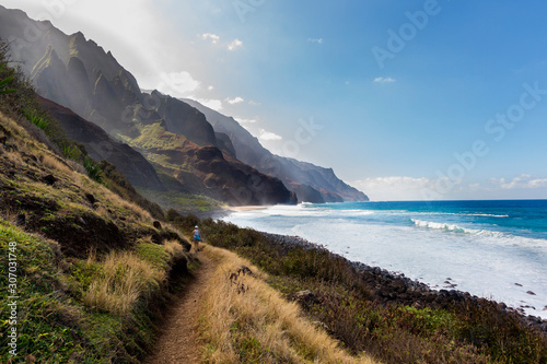 Trail leading up to the remote Kalalau Beach on the island of Kauai, Hawaii. 