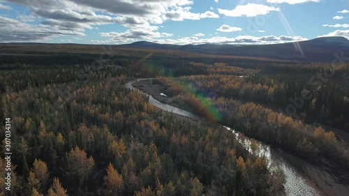 Aerial view of forrest near Dempster Highway on autumn day. Dempster Highway, Yukon, Canada. photo